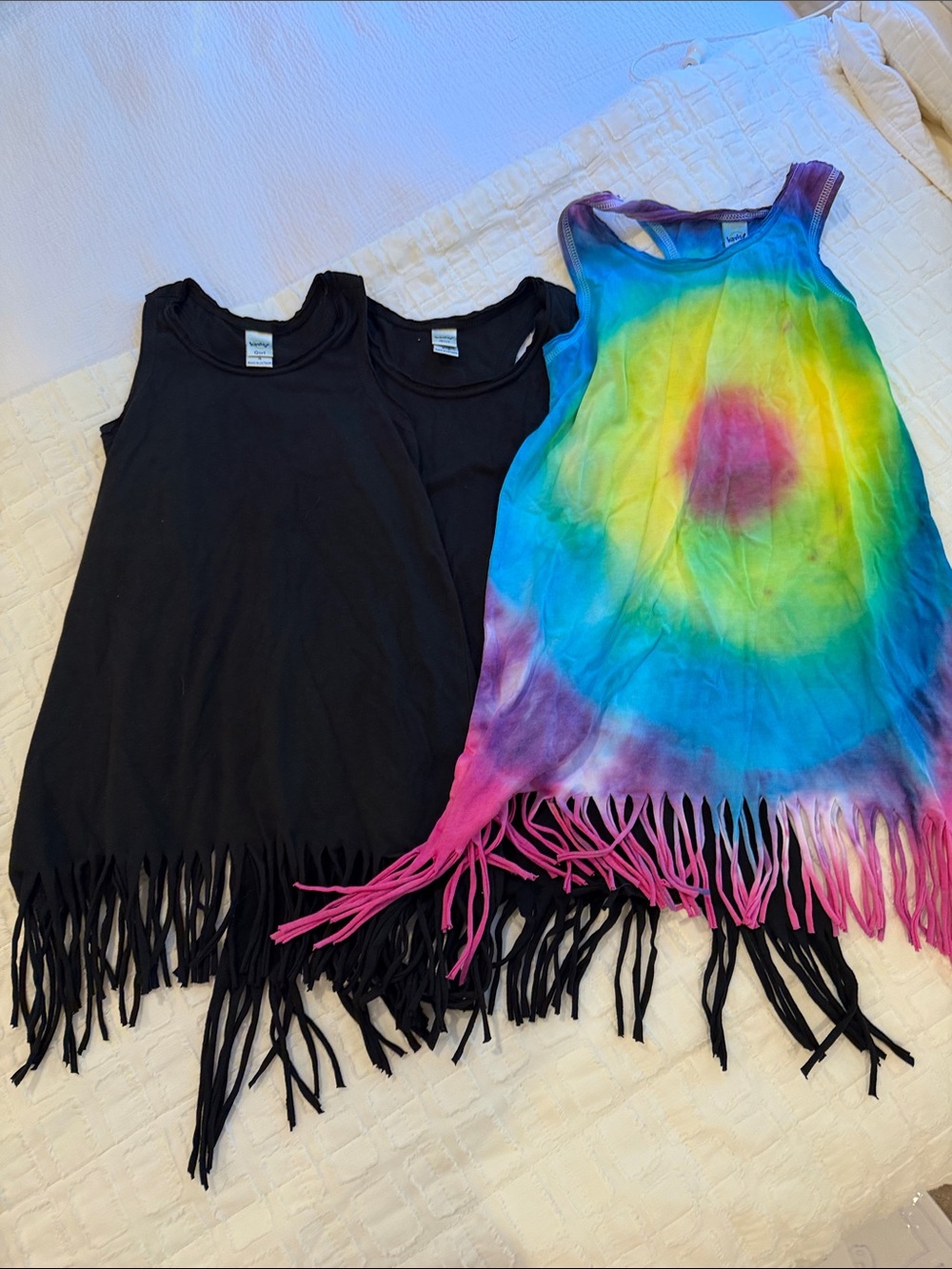 Girls Tie-Dye Fringe Tank Top & Black Fringe Tanks - Kids Summer Tops
